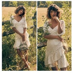 SACHIN & BABI Cailyn Lace Ruffle Wrap‎ Dress 2 Cream